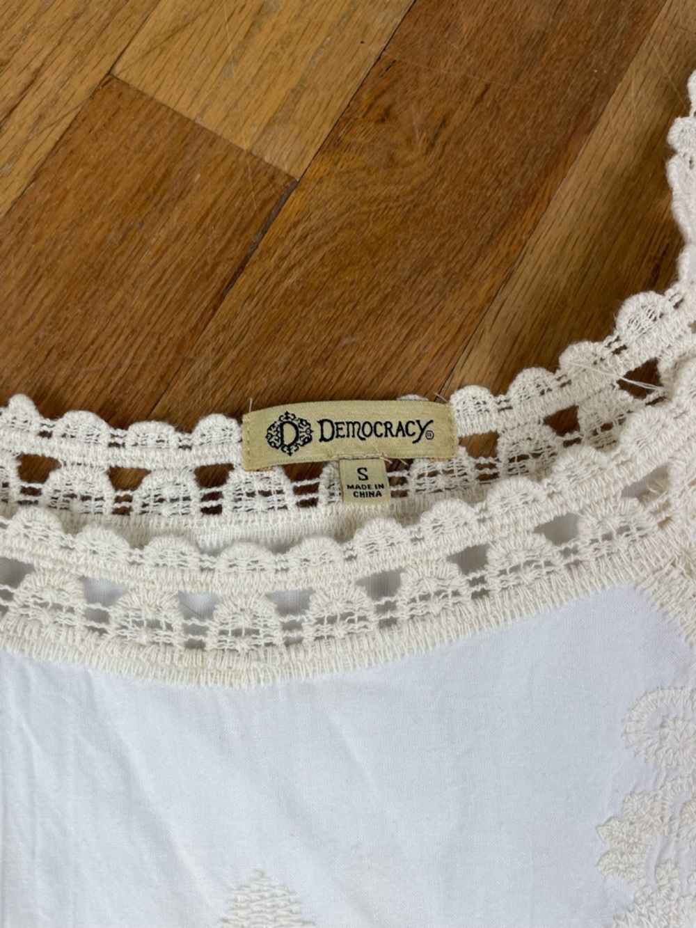 Democracy Cream and White Crochet-Trim Peasant Blouse - Picture 5 of 16